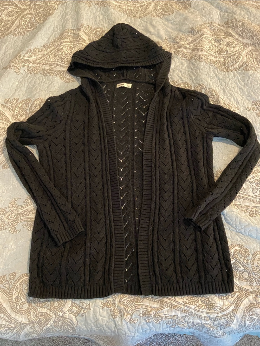 Hollister Black Hooded Open-Front Knit Cardigan